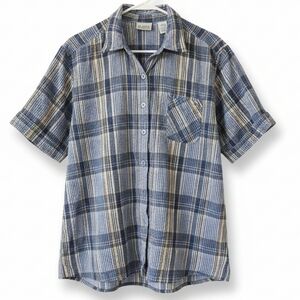 Classic Elements XL Seersucker Plaid Short Sleeve Button Front Shirt
